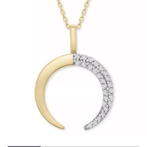 Wrapped brand Macy’s Fine Jewelry diamond and gold crescent pendant necklace 18”